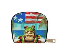 Puerto Rico Flag Frog Palm Trees Print Coin Purse Wallet for Men&Women, Cute Leather Credit Card Holder Zipper Mini Pouch Change Purses, White, One Size, Coin Purse