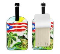 Puerto Rico Flag Frog Palm Trees Print Luggage Tags Stylish Leather Suitcase Tags Cute & Functional Bag Tags for Travel 7cm X 11cm Durable Identification Accessory