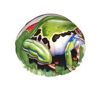 Puerto Rico Flag Frog Palm Trees Print Premium Double Layer Shower Cap For Women With Reusable Shower Cap For Hair - Waterproof Plastic Cap - Shower Caps For Long, Short And Curly Hairs