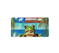 Puerto Rico Flag Frog Palm Trees Printed Car License Plate Frame and License Plate Set, Universal Aluminum Metal License Plate Cover for Car Truck Suvs