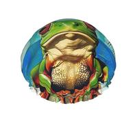 Puerto Rico Flag Frog Palm Trees Printed Double-Layer Waterproof Shower Cap - Reusable Spa & Face Mask Bathing Hat for Travel, Home Care & Beauty Routine