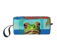 Puerto Rico Flag Frog Palm Trees Printed Makeup Bag Simple Travel Cosmetic Bags Waterproof Cosmetic Case Toiletry Bag Organizer for Women Mom Girls