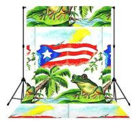 Puerto Rico Flag Frog Palm Trees Printed Photo Background, Seamless Matte Fabric for Shoots, Professional Studio Wall Banner