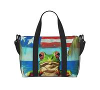 Puerto Rico Flag Frog Palm Trees Printed Travel Bag Duffle Bag for Men Women, Large Water Resistant Gym Bag Weekend Holdall Bag with Shoulder Strap
