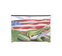 Puerto Rico Flag Frog Palm Trees Reusable Paper Cosmetic Bag Waterproof & Lightweight for Travel, School & Daily Use Full-Print Design Women, Students, Eco-Conscious