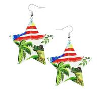 Puerto Rico Flag Frog Palm Trees Star Shape Earrings, Modern Dangle Earrings, Women's Statement Jewelry for Office Daily