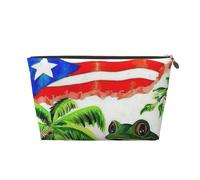 Puerto Rico Flag Frog Palm Trees Womens Makeup Bag Leather Travel Toiletry Organizer Wash Bag Cosmetic Pouch with Zipper Girls Handbag Gold