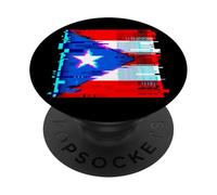 Puerto Rico Flag Glitch Art Boricua Distorted Design PopSockets Adhesive PopGrip