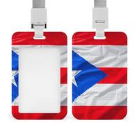 Puerto Rico Flag ID Badge Holder with Lanyard Vertical Badge Reel Clip Durable Clear Window Name Tag ABS Plastic Push-Pull Design ID Card Holder for Office, Nurses, Employees