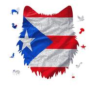 Puerto Rico Flag Jigsaw Puzzle 175PCS Wolf Head Design Puzzle Wooden Jigsaw Puzzles for Adults Families