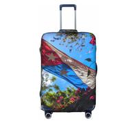Puerto Rico Flag Luggage Cover Elastic Washable Stretch Suitcase Protector Scratch Resistant Travel Cover White/Opulent Garden Medium, White/Opulent Garden, M