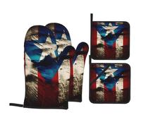 Puerto Rico Flag Oven Mitts And Pot Holders Set â€“ Waterproof Polyester & Insulated Fabric, Heat-Resistant Gloves With Hanging Loops For Kitchen And Outdoor Use