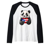 Puerto Rico Flag Panda Bear Puerto Rican Roots Boricua Raglan Baseball Tee