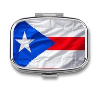 Puerto Rico Flag Pill Box 2 Compartments Portable Travel Pill Case Mini Medicine Organizer for Pocket Purse Metal Waterproof Medicine Container Holder Vitamin Fish Oil