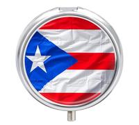 Puerto Rico Flag Pill Box 3 Compartment Travel Pill Organizer with Small Mirror Portable Pillcase for Pocket & Purse Cute Round Medicine Case Weekly Medicine Container