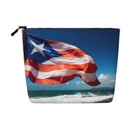 Puerto Rico Flag Print Cosmetic Bag for Women,Faux Linen Makeup Bag Large Capacity,Perfect for Travel Daily Use