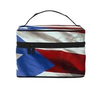 Puerto Rico Flag Printing Makeup Bag for Women Portable Travel Cosmetic Case Make Up Organizer Bag Beauty Box with Inner Pouch and Handle
