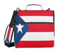Puerto Rico Flag Puerto Rico National Red 3 Rings Zipper Binder with Handle and Removable Shoulder Strap Multiple Pockets Portable Portfolio for Middle School