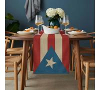 Puerto Rico Flag Table Runner 18x72 inch Vintage Stripes Abstract Art Cotton Linen Dining Table Runner Ideal for Dresser Kitchen Coffee Tables - Machine Washable