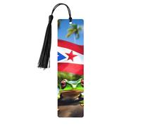 Puerto Rico Flags Frog Palm Trees 5 Pc Artistic Bookmark Set for Women, Tassel Wooden Bookmarks Study Supplies