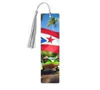 Puerto Rico Flags Frog Palm Trees 5 Pc Artistic Bookmark Set for Women, Tassel Wooden Bookmarks Study Supplies