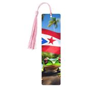 Puerto Rico Flags Frog Palm Trees 5 Pc Artistic Bookmark Set for Women, Tassel Wooden Bookmarks Study Supplies