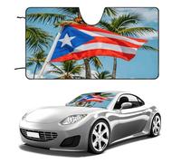 Puerto Rico Flags Frog Palm Trees Car Windshield Sun Shade - Reflector Sunshade Offers Ultimate Protection for Car Interior, Cool Reflective Sun Blocker Fits Small Sedans, Mini SUVs 55"x30"