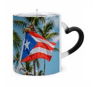 Puerto Rico Flags Frog Palm Trees Color Changing Mug Heat Changing Coffee Mugs Funny Magic Cup Heat Sensitive Travel Mug Novelty Coffee Cups Personalized Customized Gift Idea for Men & Women 11 Oz