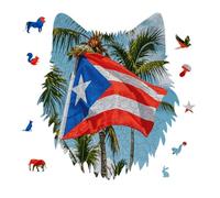 Puerto Rico Flags Frog Palm Trees Jigsaw Puzzle 175PCS Wolf Head Design Puzzle Wooden Jigsaw Puzzles for Adults Families
