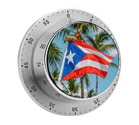 Puerto Rico Flags Frog Palm Trees Kitchen Timer 60 Minute Visual Wind Up Timers Indoor Mechanical Timers with Magnetic Base Stainless Steel Timer for Home Cooking Time Management Tool