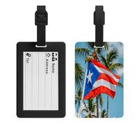 Puerto Rico Flags Frog Palm Trees Luggage Tags for Suitcases with Durable Loop Privacy Cover ID Label Travel Bag Cute Luggage Identifiers for Women Men Travel Backpack Traveling Accessories