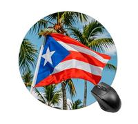 Puerto Rico Flags Frog Palm Trees Mouse Pad Round Laptop Mouse Mat Cute Computer Mousepad Keyboard Pad Non-Slip Desk Pads for Gaming Office Work Home