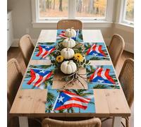 Puerto Rico Flags Frog Palm Trees Placemats 30x45cm*6 Linen Heat Resistant Placemats Waterproof Table Place Mats Washable Wipeable Outdoor Placemat for Kitchen Dining Room Table Decorations