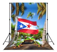 Puerto Rico Flags Frog Palm Trees Print 5×7ft Photo Backdrop, Seamless Background Cloth for Studio and Portrait Photography(No Stand)