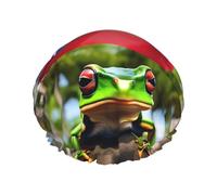 Puerto Rico Flags Frog Palm Trees Reusable Shower Cap,Double Layer Water Shower Non Wetting Hair Cap,Large Size For All Hair Lengths