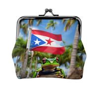 Puerto Rico Flags Frog Palm Trees small wallets woman,wallets for women,coin purse for women,small womens wallet,with zipper and kiss lock, Black, One Size, Art Deco