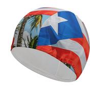 Puerto Rico Flags Frog Palm Trees Swim Cap for Women Men Swimming Hat Bath Waterproof Pool Caps for Long Thick Curly Hair
