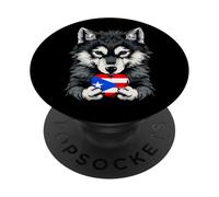 Puerto Rico Heart Cute Wolf Boricua Puerto Rican Roots PopSockets Adhesive PopGrip
