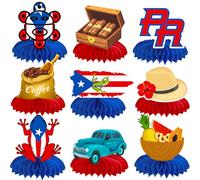 Puerto Rico Honeycomb Centerpieces 12PCS Puerto Rico Theme Party Decorations Puerto Rican Birthday Table Decor Cigar Centerpieces for National Day Patriotic Festival Supplies