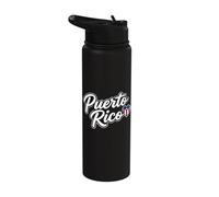 Puerto Rico Love Script Heart Flag Patriotic Design Stainless Steel Insulated Water Bottle