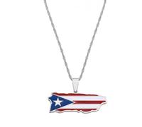 Puerto Rico Map and Colored Flag Pendant Necklaces Gold Color PR Puerto Ricans Jewelry For Women Men(Silver Color,60cm)