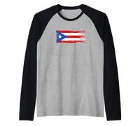 Puerto Rico PR Flag Tattered Frayed Boricua Roots Raglan Baseball Tee
