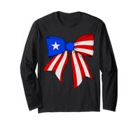 Puerto Rico Puerto Rican Pride Flag Girl Coquette Bow Ribbon Long Sleeve T-Shirt