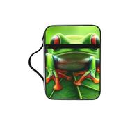 Puerto-Rico-Tree-Frog-Leaves Bible Cover Case with Handle, Water-Resistant Oxford Fabric Bible Bag Organizer with Zipper Pockets for Church