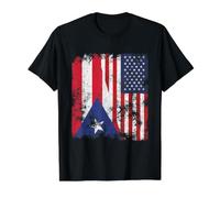 Puerto Rico USA Flag Distressed - Half American Value Graphic T-Shirt, Men, Black, S
