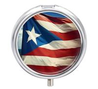 Puerto Rico Wallpaper Flag Pill Box 3 Compartment Small Pill Case for Purse Or Pocket Mini Metal Pillcase Medicine Organizer, Round Daily Medicine Container to Hold Vitamins, Fish Oil