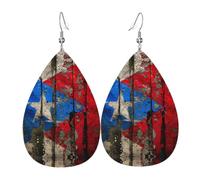 puerto rico wallpaper flag Print Leather Dangle Earrings Lightweight