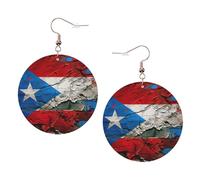 Puerto Rico Wallpaper Flag Printed Round Earrings For Women, 1 Pair Lightweight Leather Pierced Earrings Set Trendy Jewelry Gifts For Women Girls
