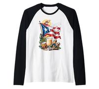 Puerto Rico Wepa Coquí Frog Piña Colada Maracas Flag Design Raglan Baseball Tee
