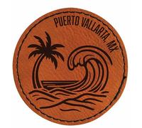 Puerto Vallarta Mexico Beach Palm Tree Souvenir 2.5" Circle Iron-on Leatherette Patch with Adhesive Single